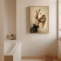 Spooky toilet paper wall art with vintage witch painting style