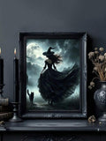 Painterly witch cat poster for a dark academia interior