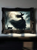 Dark fantasy artwork above a gothic mantel with books