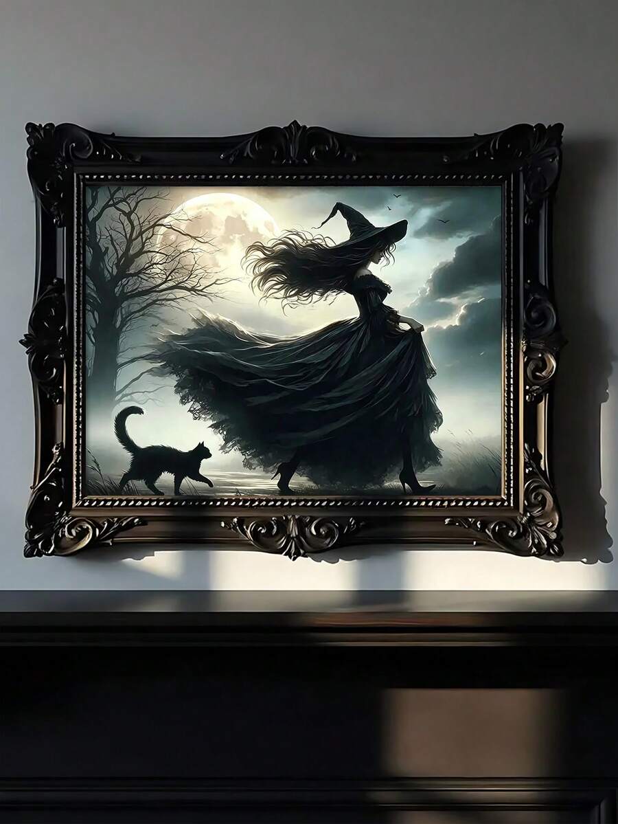 Dark fantasy artwork above a gothic mantel with books