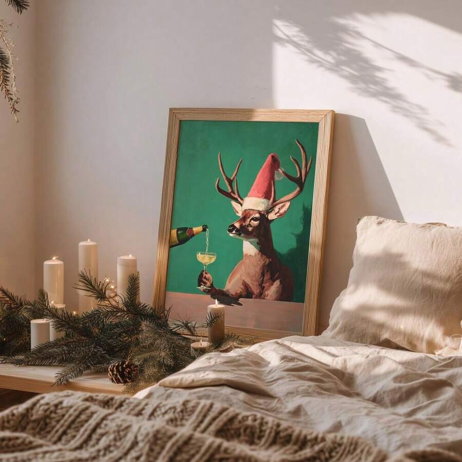 Holiday canvas print styled for cozy Christmas room decor