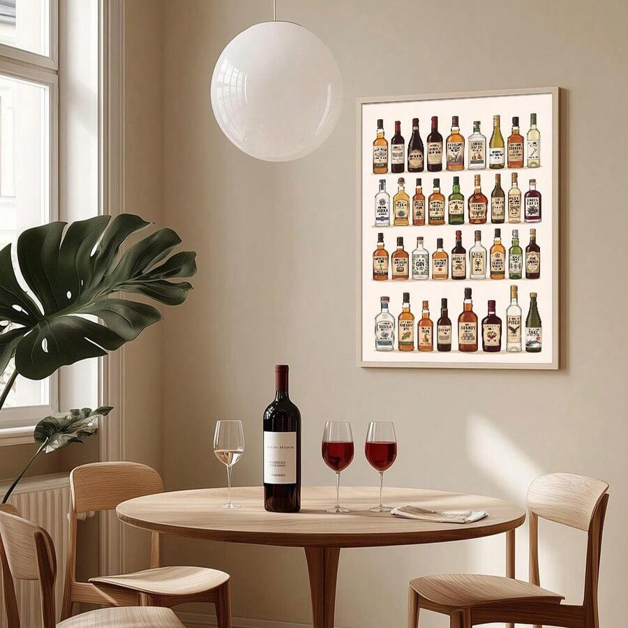 Spirits bottle poster with cream background and warm neutral styling