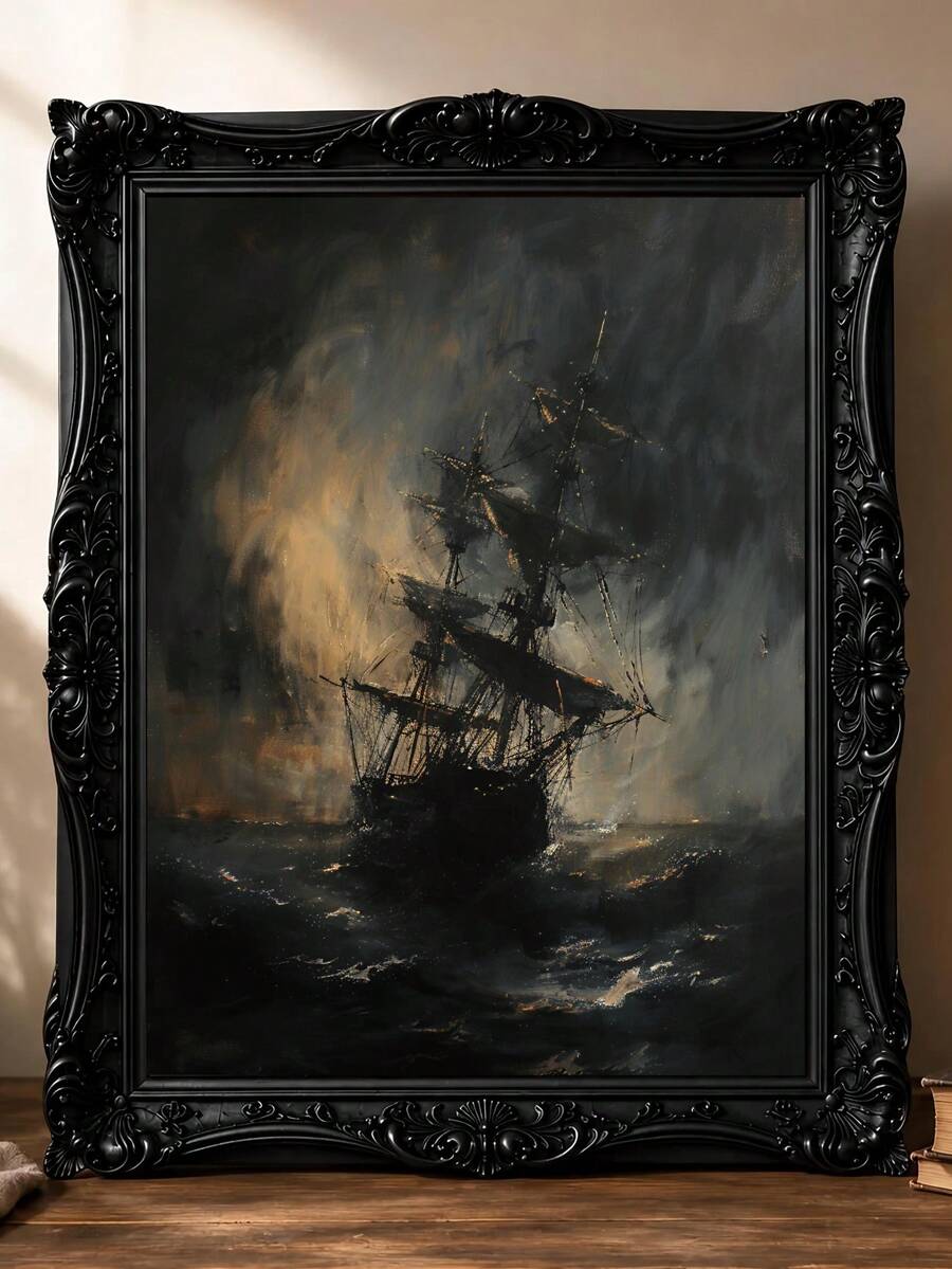 Gothic nautical decor in slim gold and ornate frame mockups