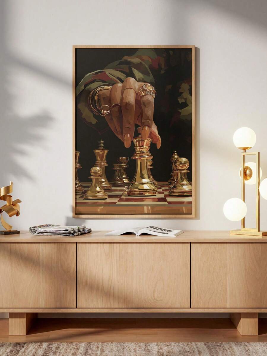 Inspirational chess print styled in wood and black frame mockups