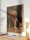 Executive office wall decor with glossy gold chess highlights