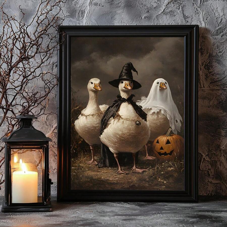Farmhouse Halloween print shown as framed seasonal wall art