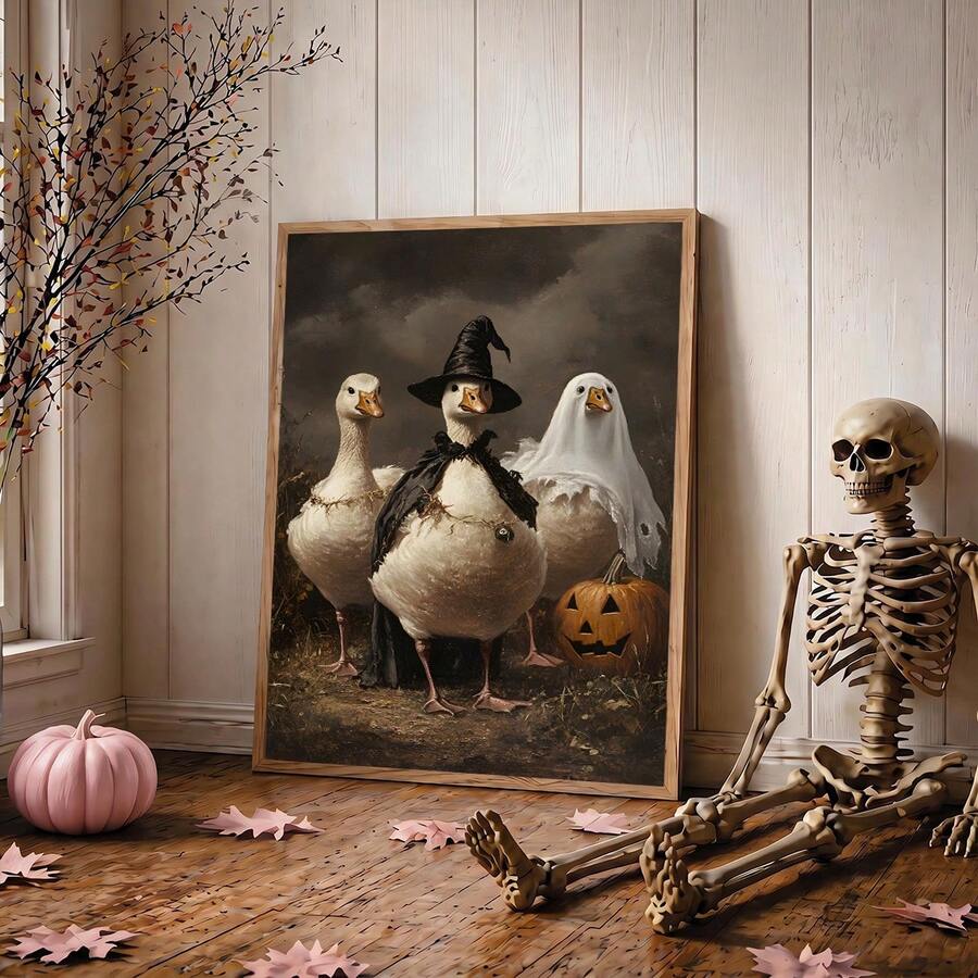Cute Halloween animals poster in cottagecore wall decor