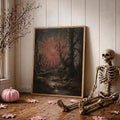 Spooky woodland decor with skeleton and Halloween accents