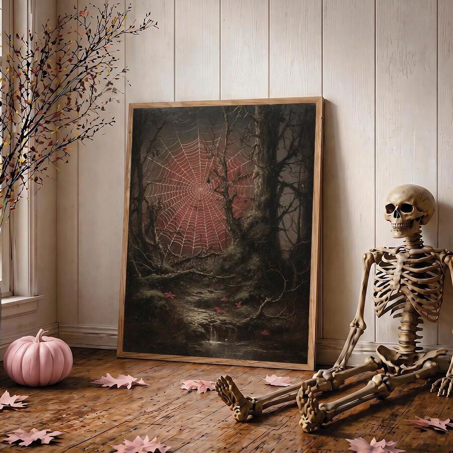 Spooky woodland decor with skeleton and Halloween accents