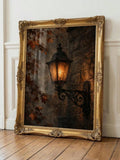 Gothic lantern wall decor with stone wall and amber light