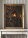 Victorian lamp canvas in ornate gold frame mockup
