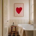 Modern Minimalist Red Heart & Pink Striped Fashion Canvas Poster