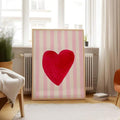 Modern Minimalist Red Heart & Pink Striped Fashion Canvas Poster