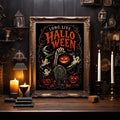 Gothic Halloween cemetery poster in ornate frame with candles and dark academia decor