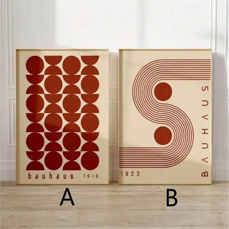 Design A rust circle grid Bauhaus print on dining room sideboard