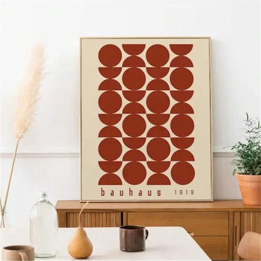 Design B striped geometric Bauhaus poster in neutral living room