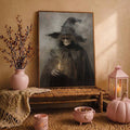 Witchy gothic poster in simple black and dark wood frame