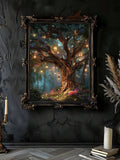 Ornate framed magical woodland artwork with hanging lanterns