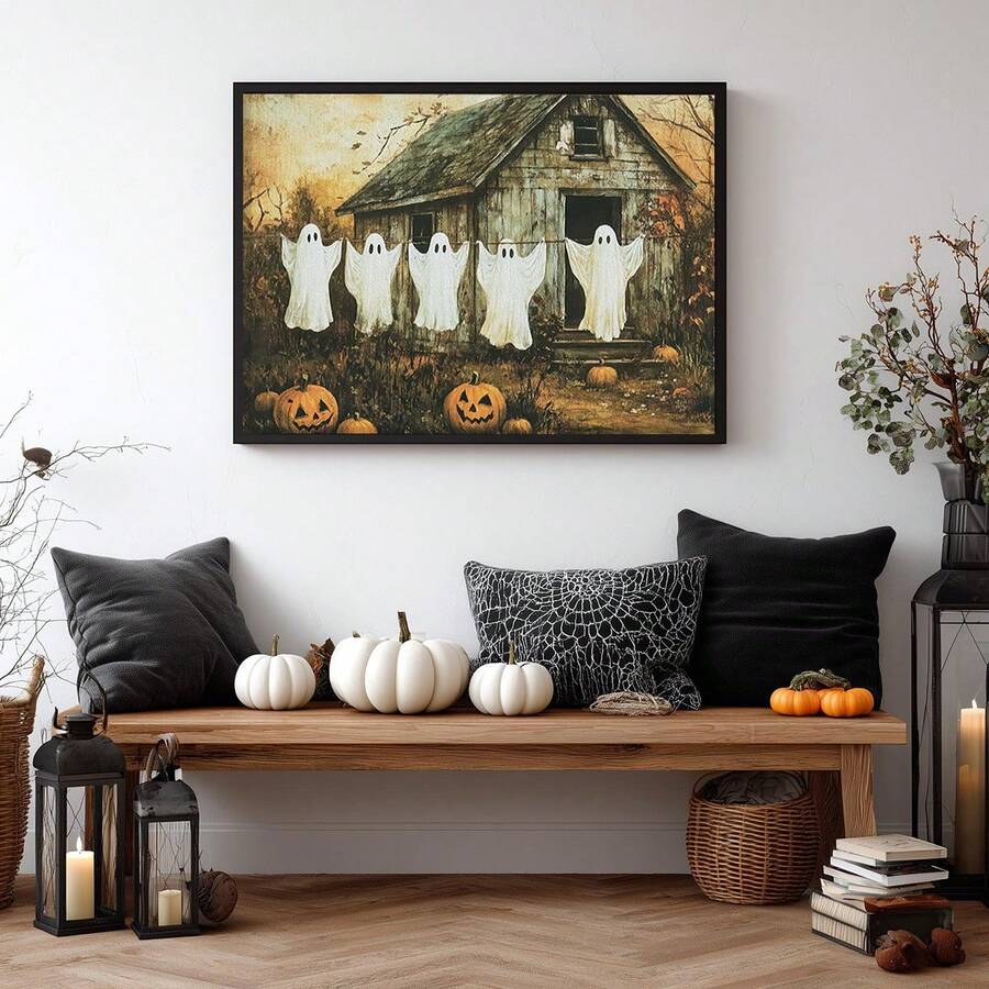Pumpkin decor canvas poster for farmhouse Halloween display