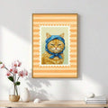 Cute cat wall art in postage stamp style frame