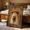 Floral ghost canvas poster in vintage folk art style
