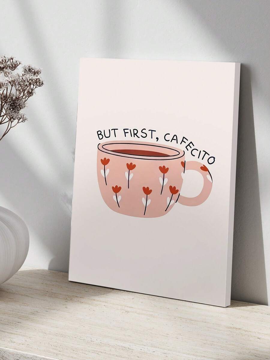 But first cafecito canvas print displayed on a shelf