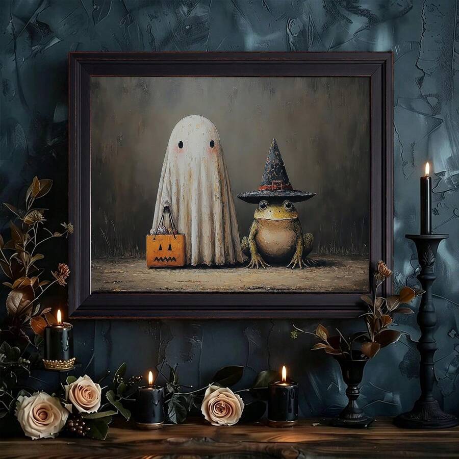 Whimsical spooky art styled as seasonal wall decor