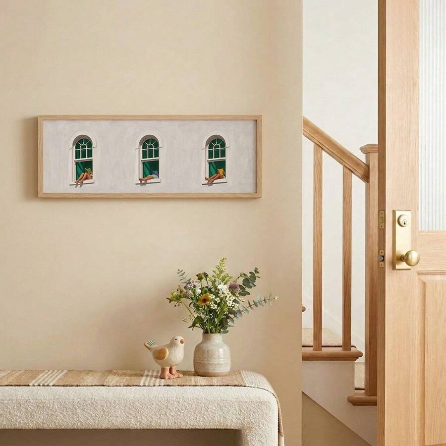 The Modern Arch Window Minimalist Reading Lover Aesthetic Canvas Poster features a serene arched window scene