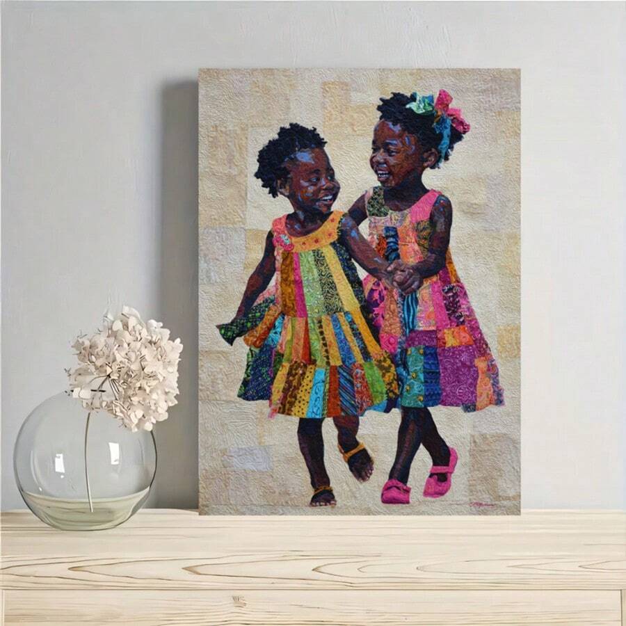 Close view of joyful two girls artwork styled with white flowers