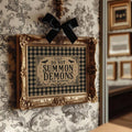 Funny bathroom quote wall art with plaid detail
