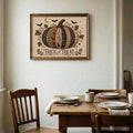 Vintage Halloween pumpkin wall art in dining room