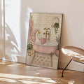Bathroom canvas art with bubbles plants candles and robe