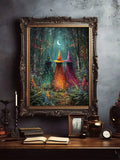 Framed dark academia witch forest art in a vintage study