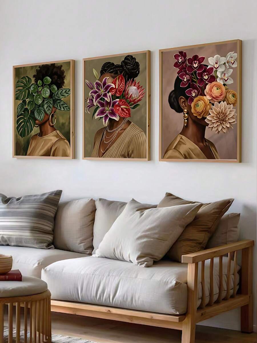 3pcs Tropical Botanical & African American Floral Canvas Poster Set 