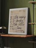 So Many Books So Little Time print on an olive green study desk