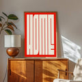 Framed retro-modern lettering artwork with natural wood frame