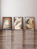 Three-piece coastal sea painting with surfboard artwork