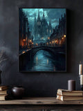 Dark academia Victorian castle artwork in a forest scene