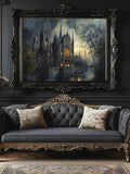 Moody gothic castle canvas displayed as wall decor