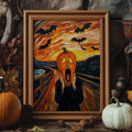 Framed gothic pumpkin poster in rustic Halloween still life