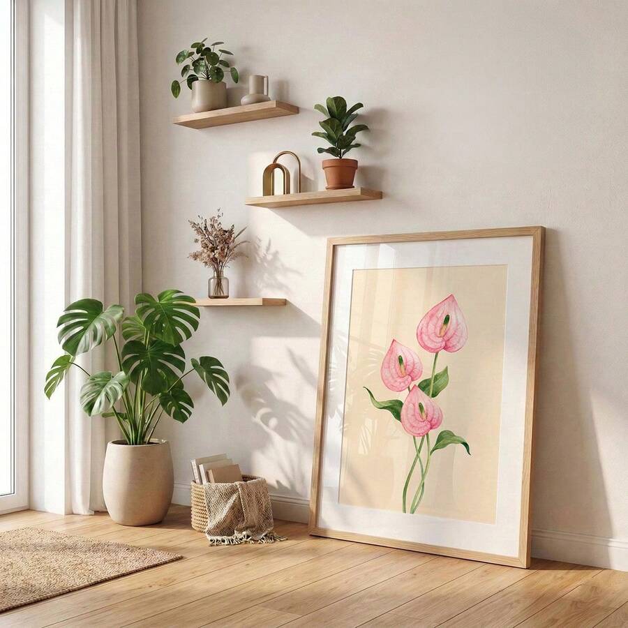 Tropical flower print with soft Scandinavian decor look