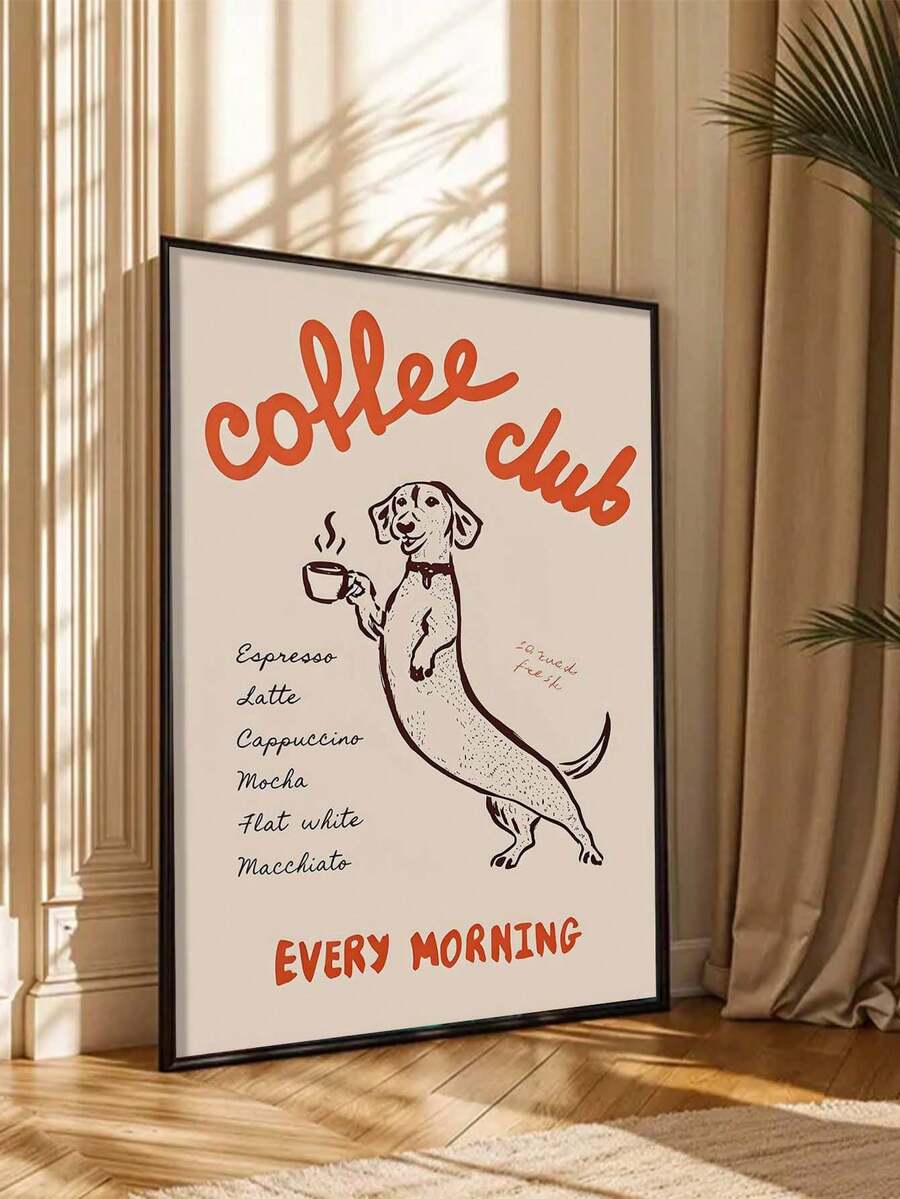 Minimalist vintage wiener dog wall art for coffee nook