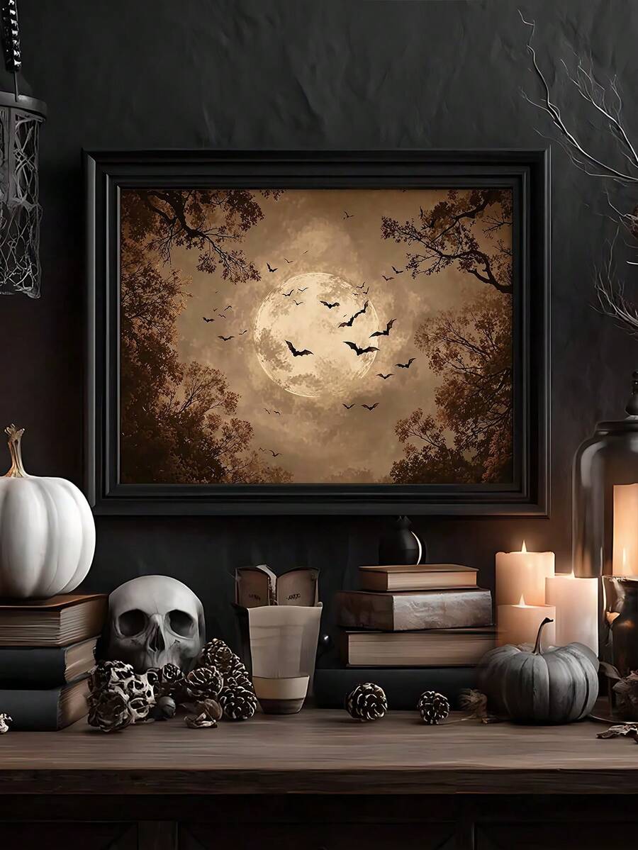 Painterly moonlit bats art for a mantel