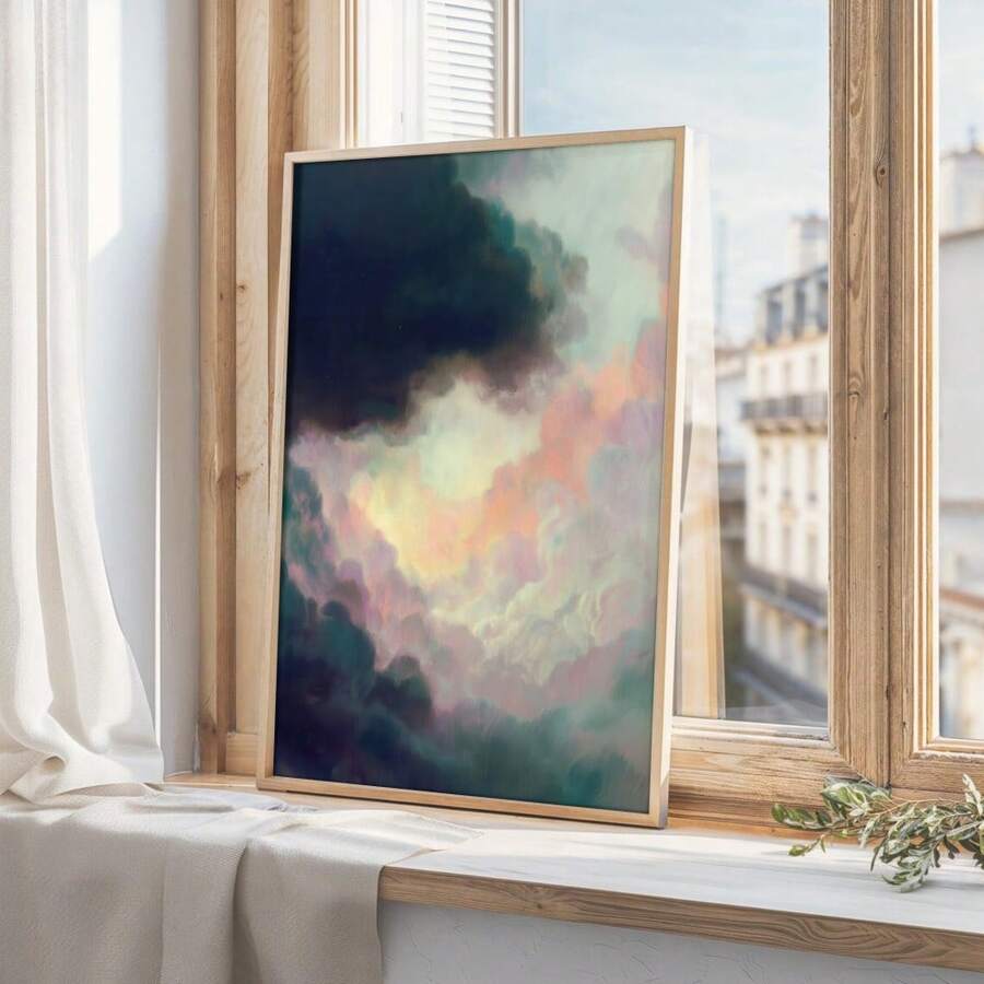 Moody sky and cloud wall art in a classic painterly style