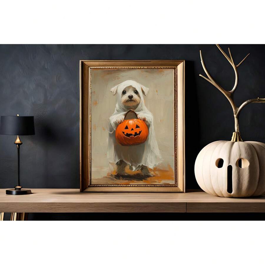 Halloween dog canvas poster in vintage gothic horror style