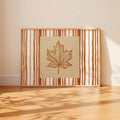 Retro striped botanical leaf artwork in sunlit frame mockup