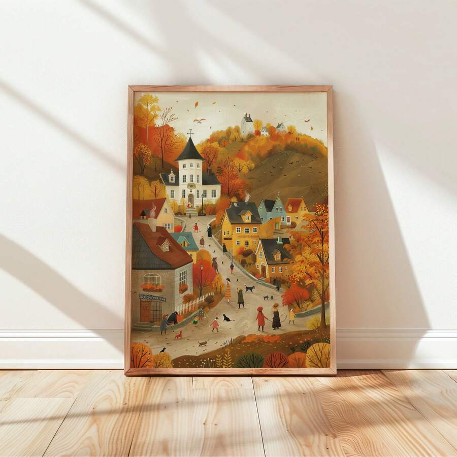 Cozy autumn village harvest canvas poster view 1
