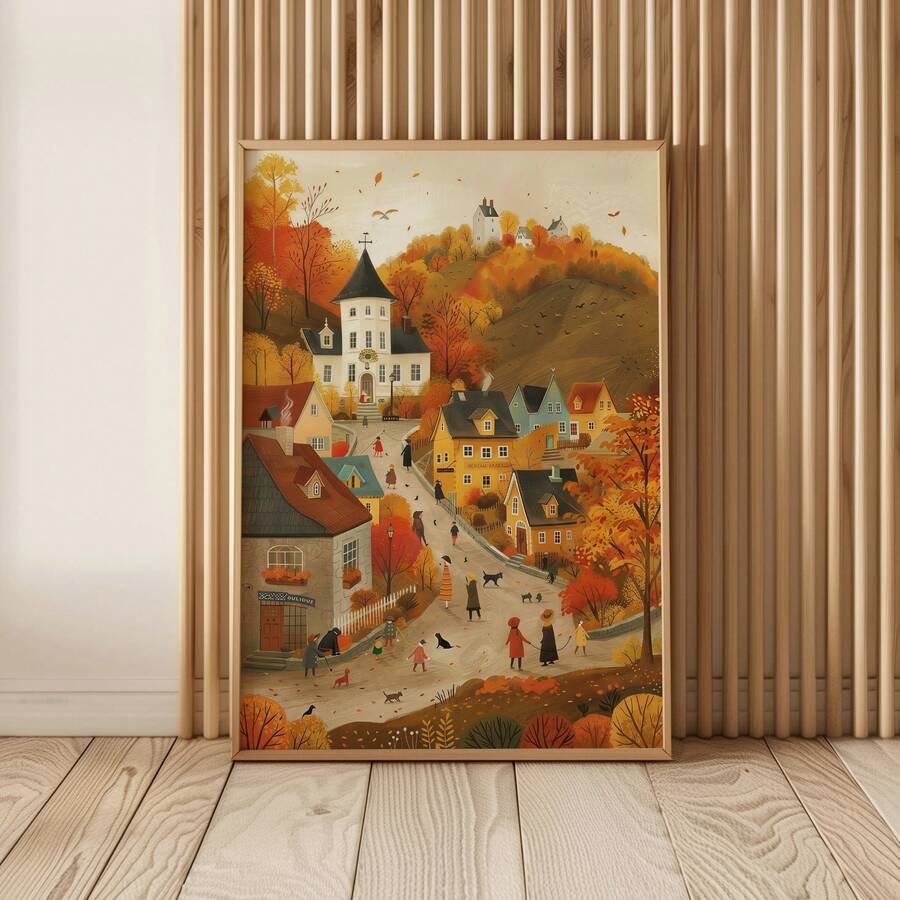Cozy autumn village harvest canvas poster view 1