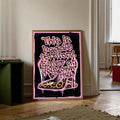 Pink retro wall art set shown with available poster sizes and combinations