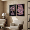 Retro pink leopard poster displayed with coordinating graphic print option